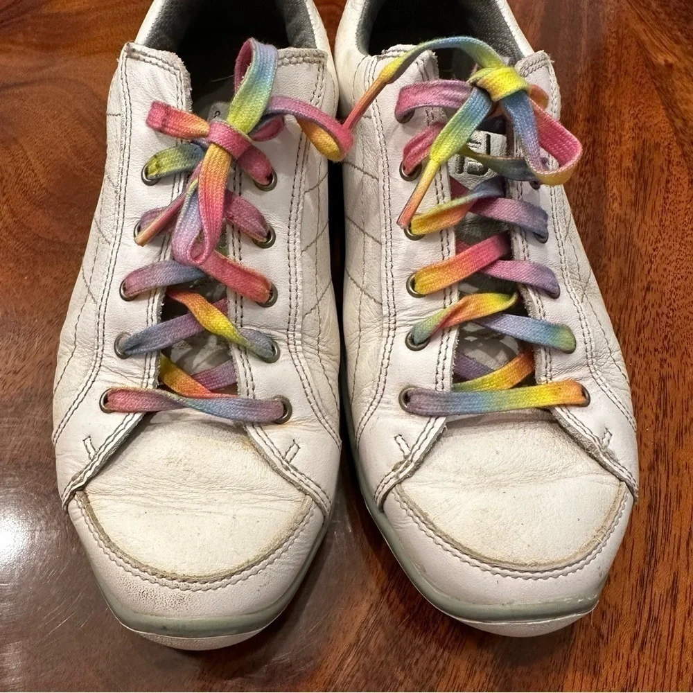FootJoy LoPro Casual White Golf Shoes with Rainbow Laces size 7